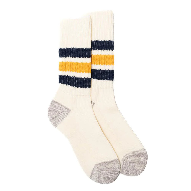 ROTOTO Coarse Ribbed Old School Crew Socks Green/Yellow