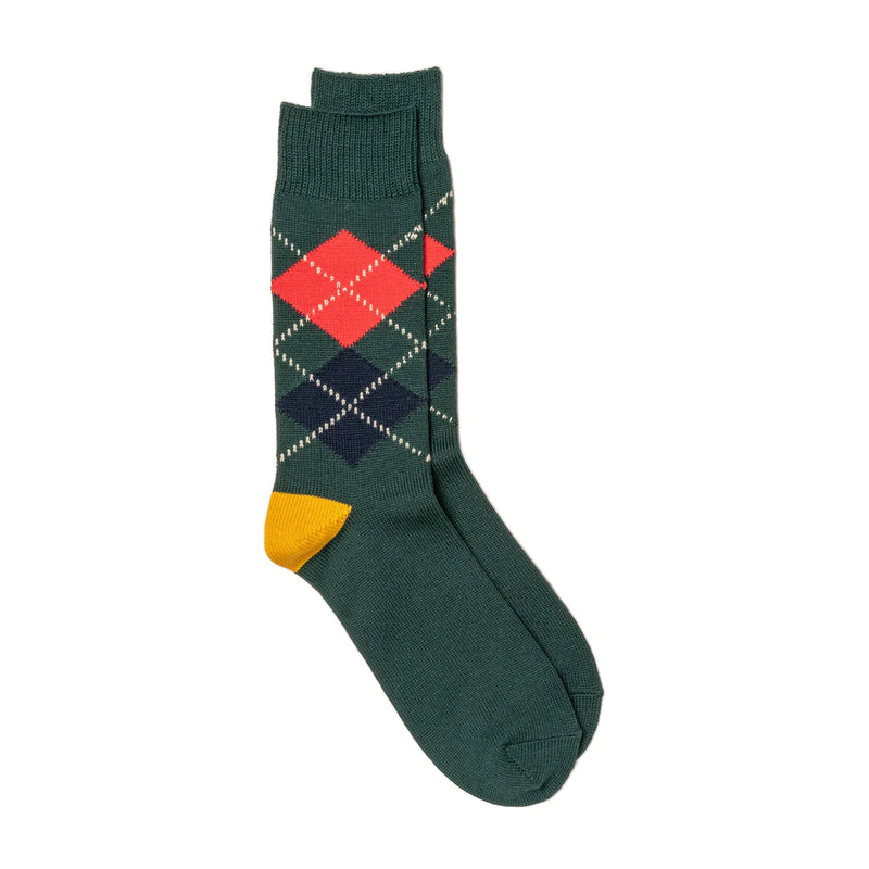 ROTOTO Argyle Crew Socks Dark Green/Yellow