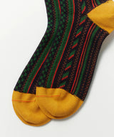 ROTOTO Multi Vertical Jacquard Socks Navy/Yellow