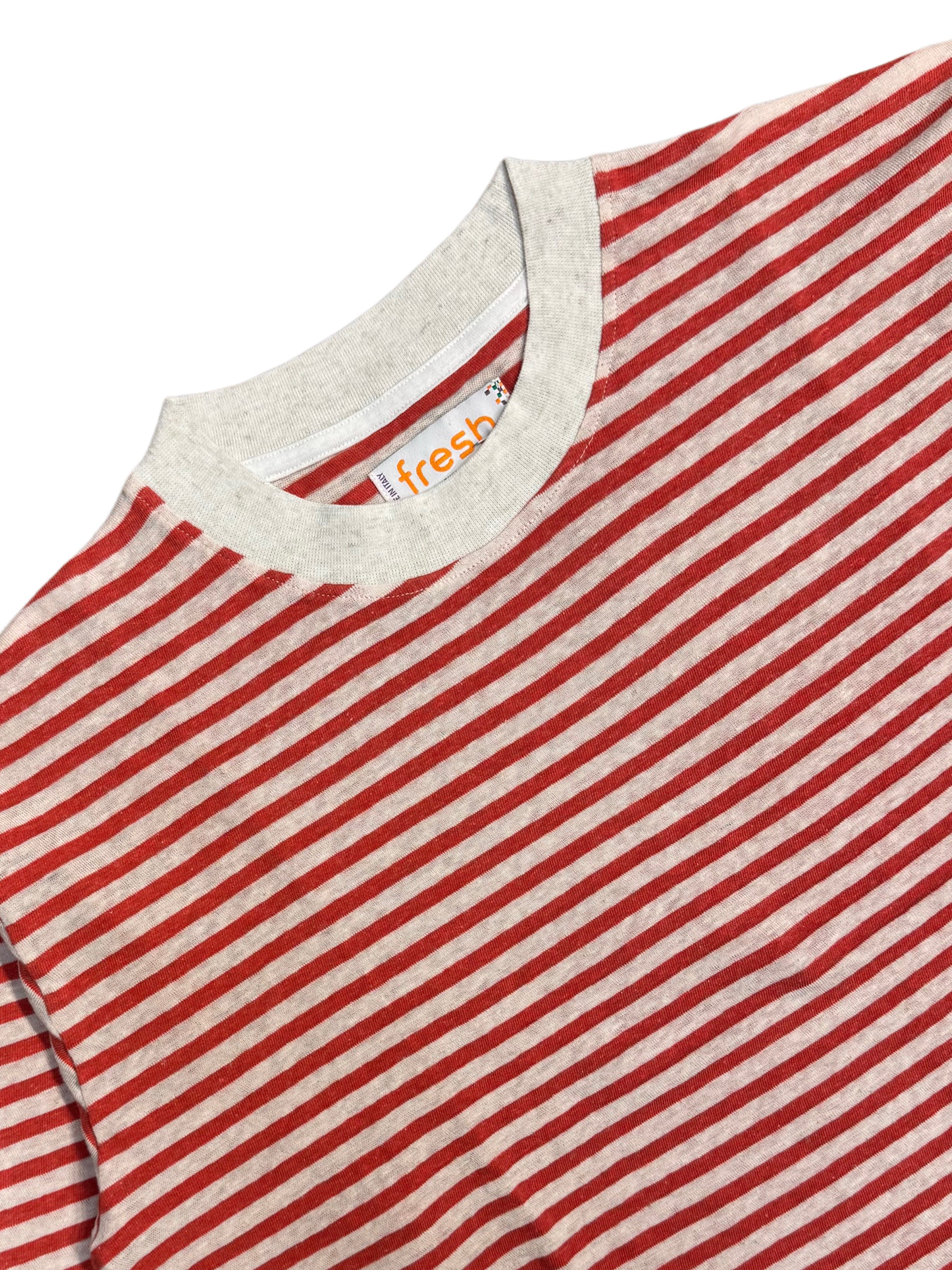 FRESH Marina Long Sleeve Striped T-Shirt in White Red