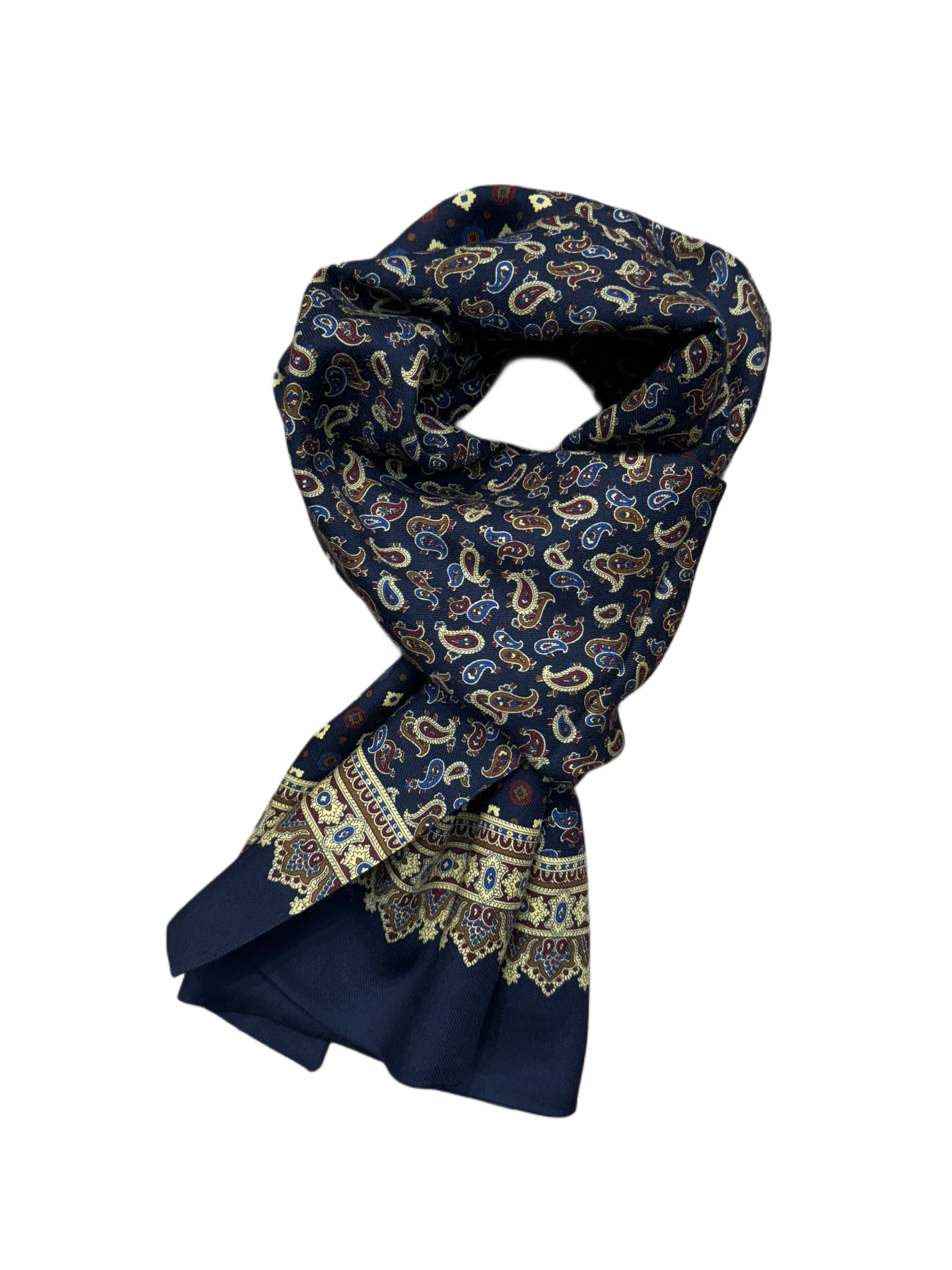 FRESH Fine Wool Scarf in Navy Paisley
