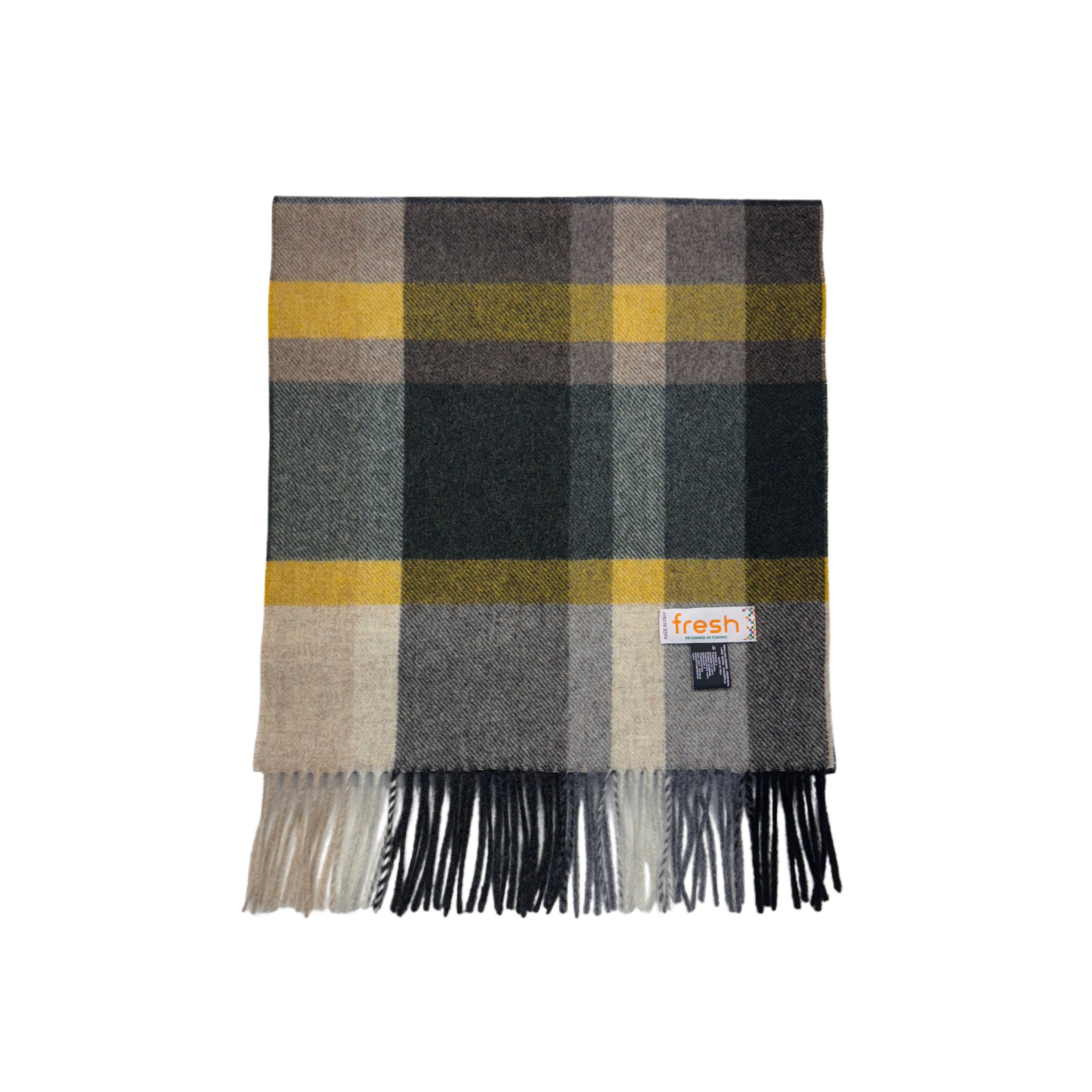 FRESH Beige Green Yellow Striped Wool Scarf