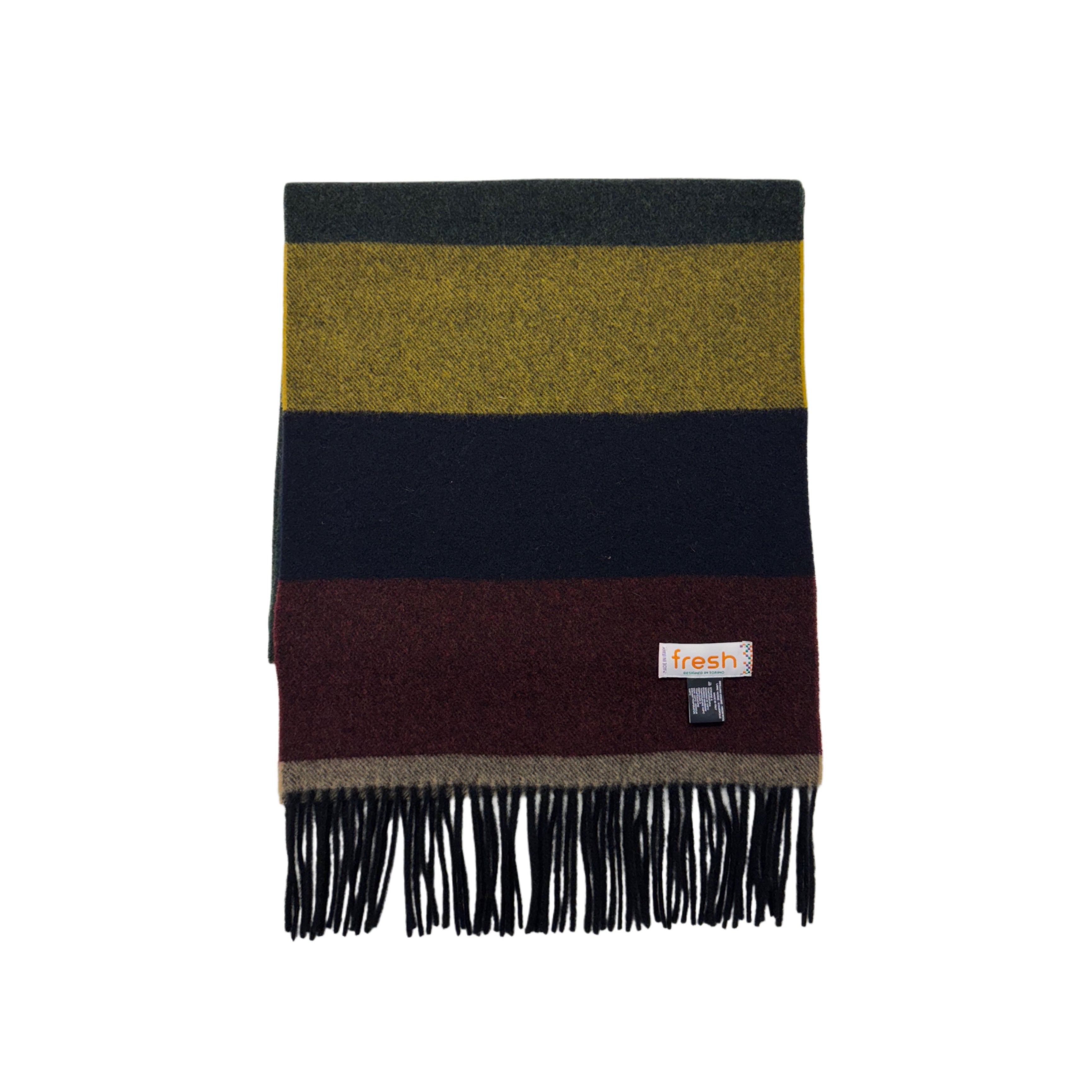 FRESH Yellow Navy Bordeaux Striped Wool Scarf