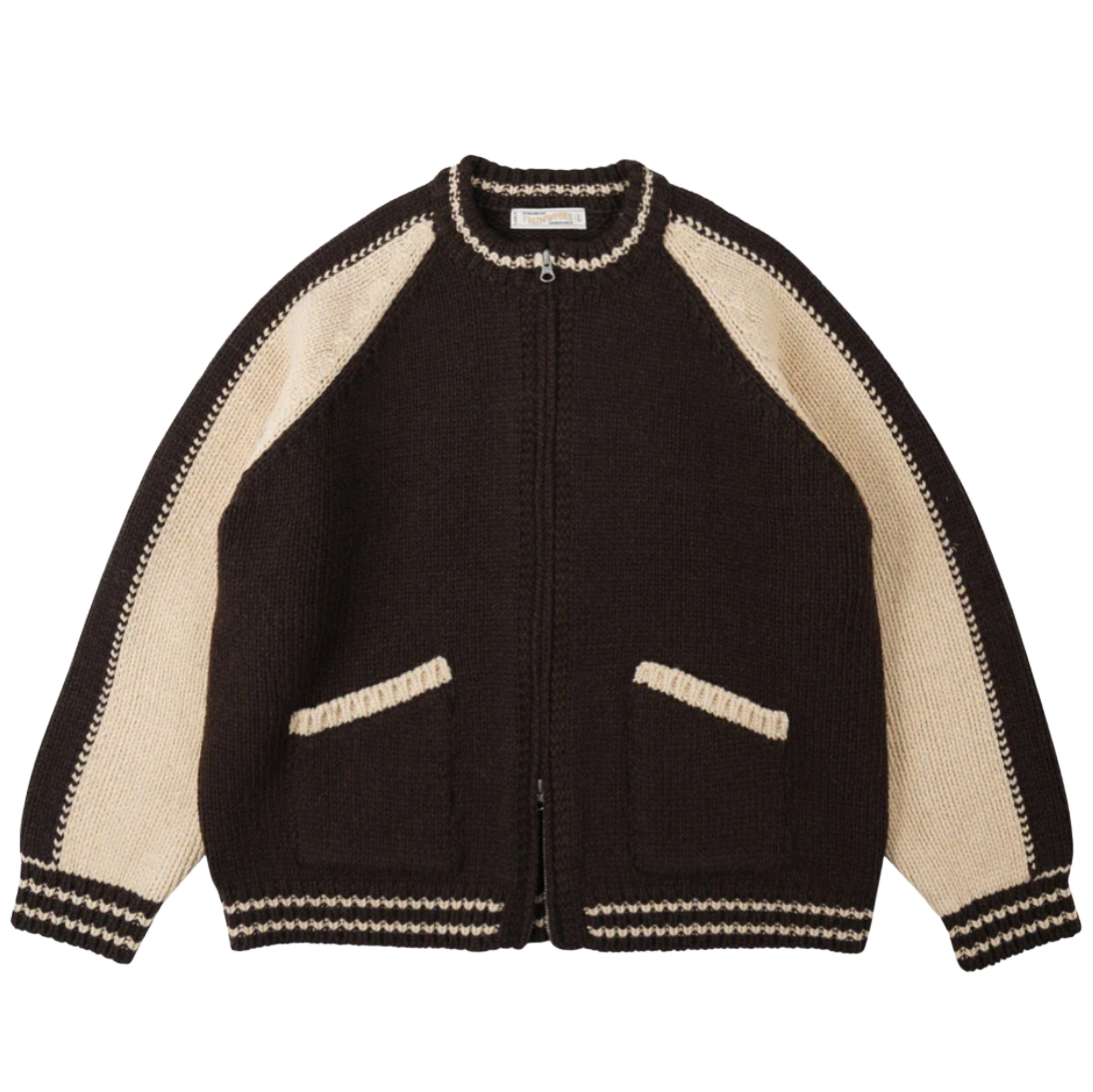 FRIZMWORKS Wool Varsity Cardigan Brown Tan