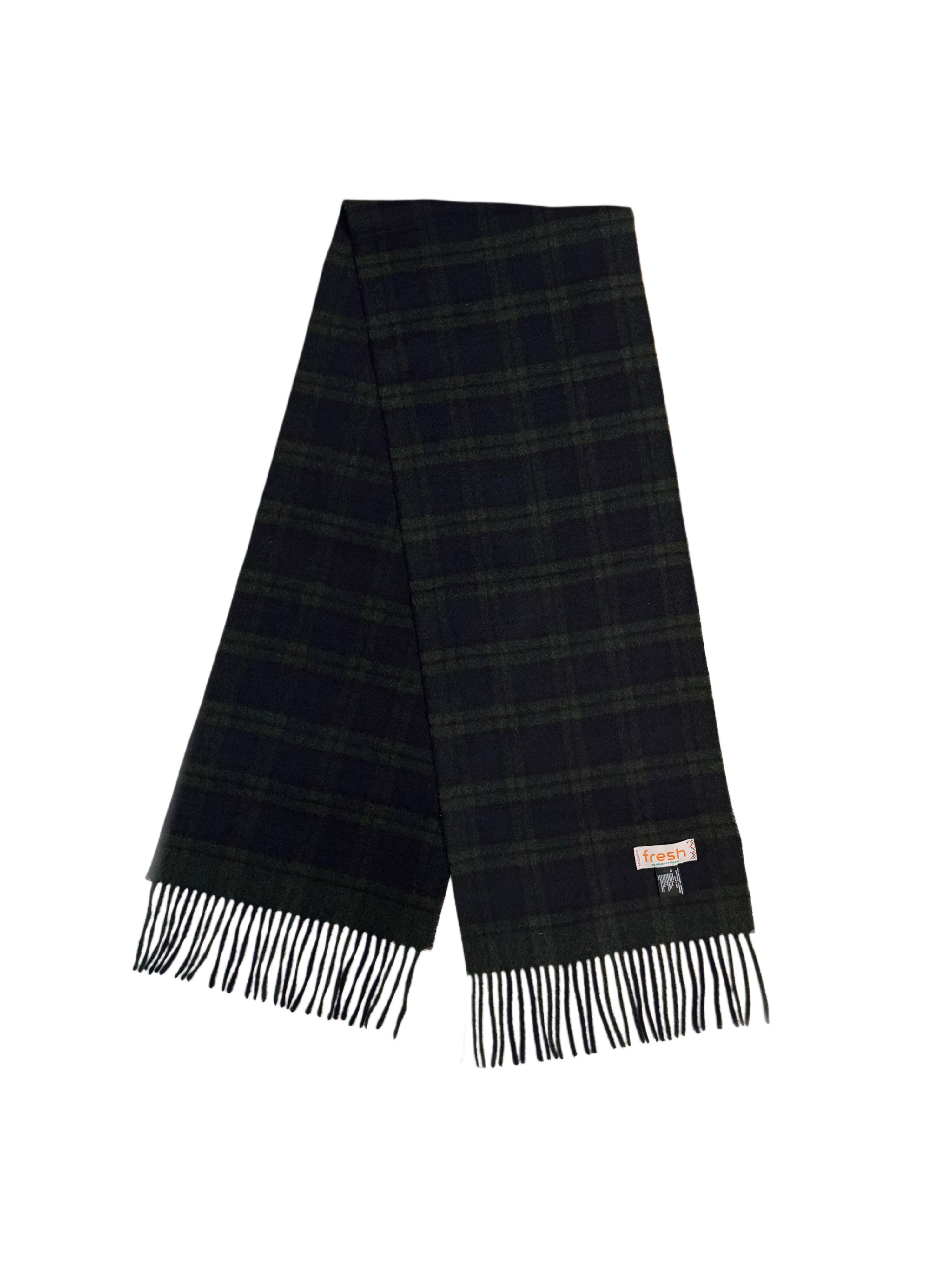 FRESH Tartan Green Navy Wool Scarf