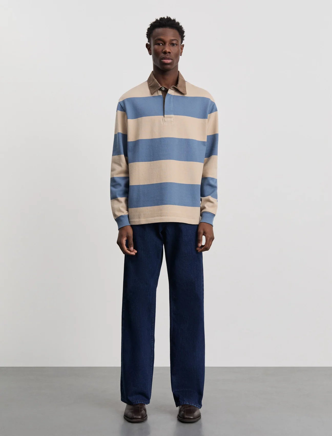 ANOTHER ASPECT Another Rugby Polo 1.0 Blue Sand Stripe