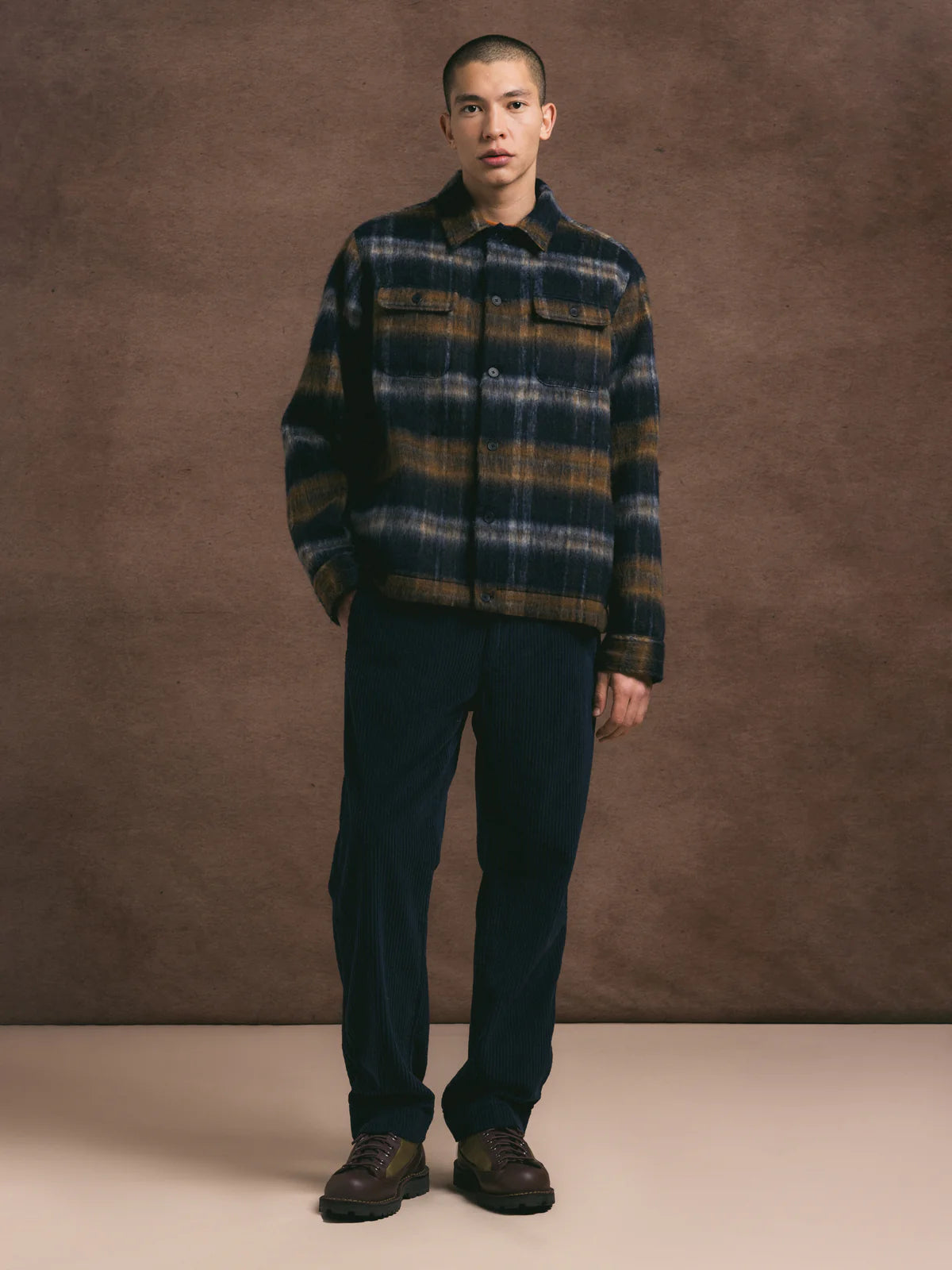 KESTIN Haston Jacket in Navy Check Brushed Wool