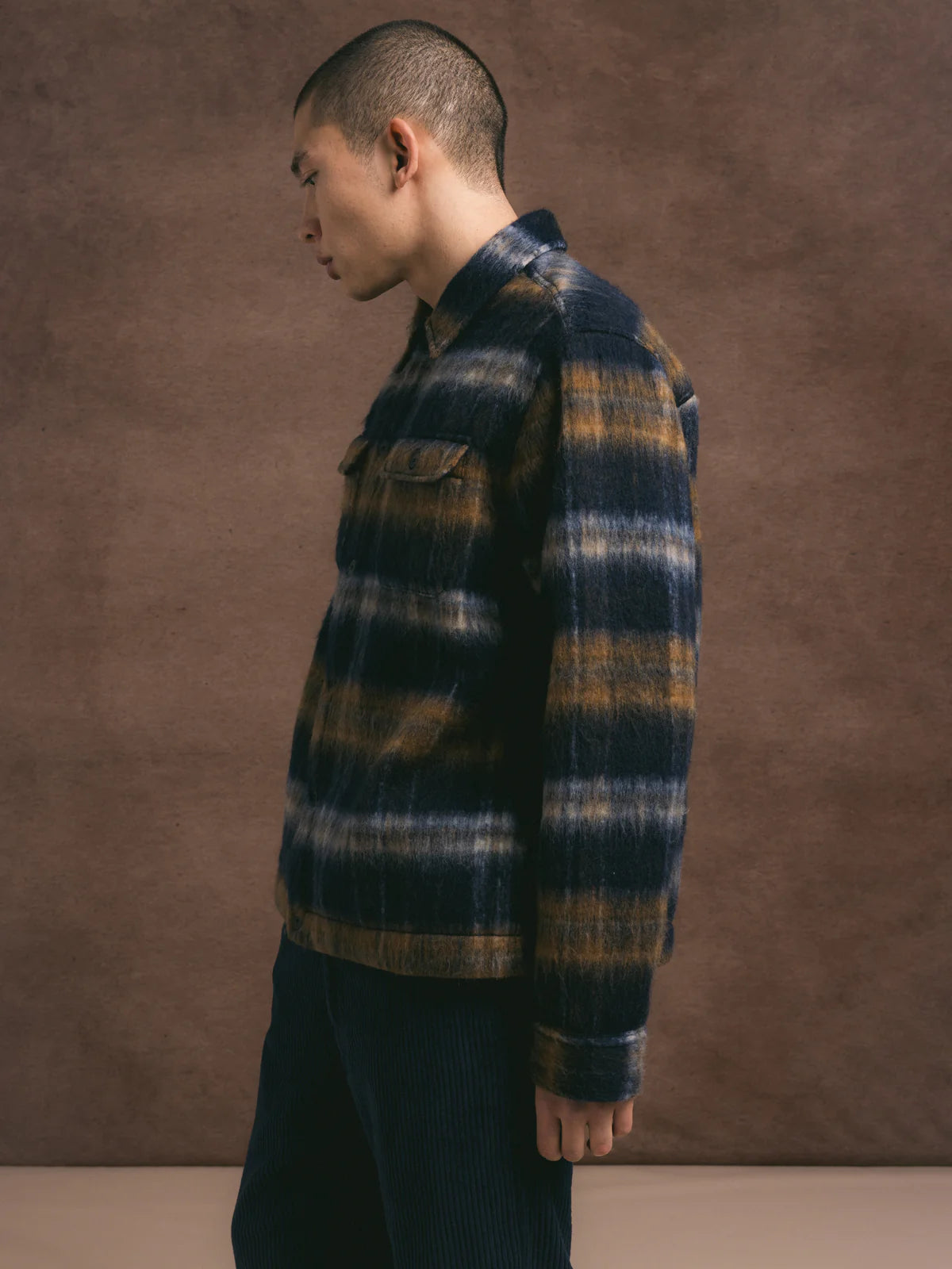 KESTIN Haston Jacket in Navy Check Brushed Wool