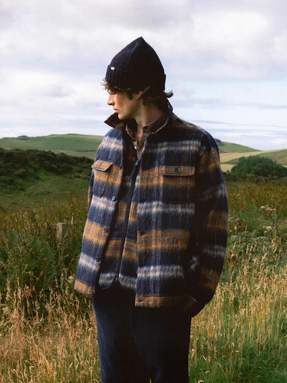 KESTIN Haston Jacket in Navy Check Brushed Wool