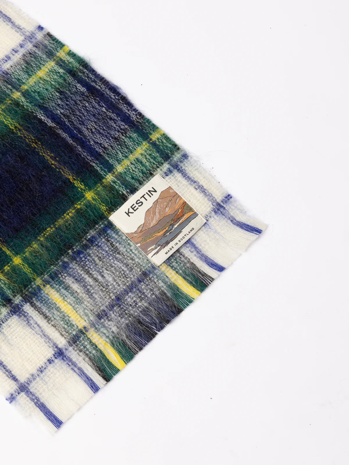 KESTIN Muir Brushed Scarf in White Check Mohair Blend