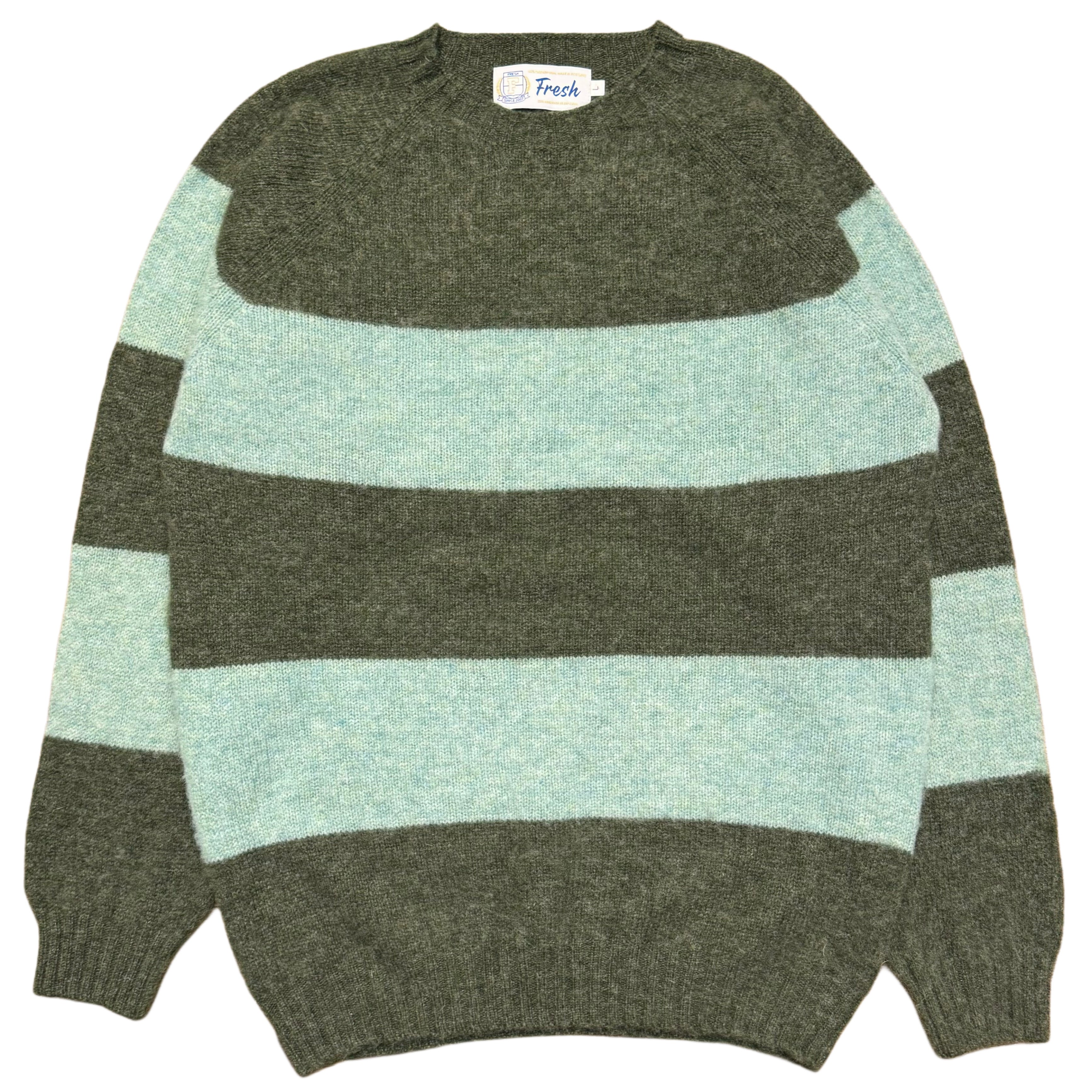 FRESH Sean Scottish Shaggy Wool Jumper In Colour Block Spruce Fauna