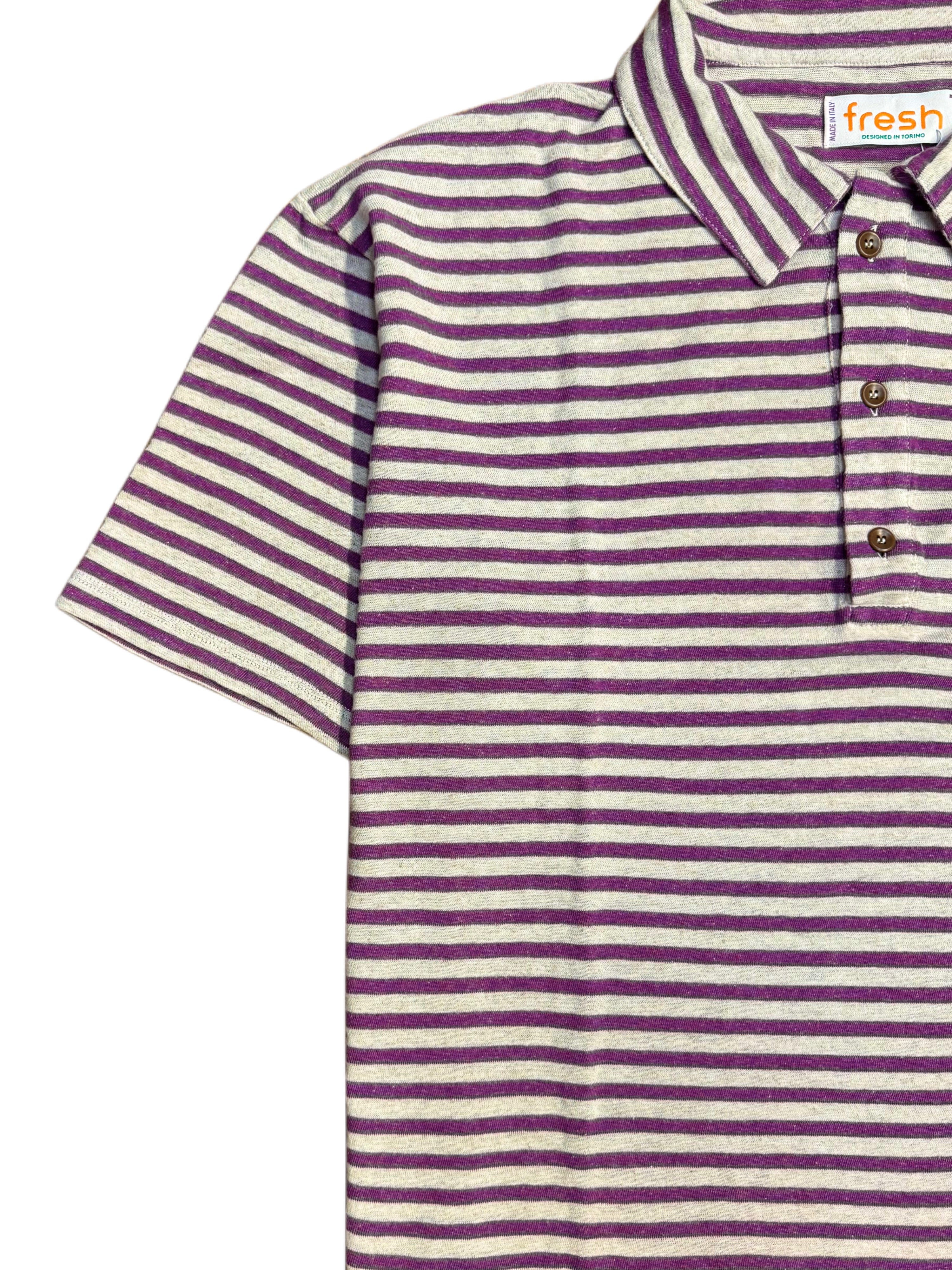 FRESH Marina Short Sleeve Striped Polo in White Lilac