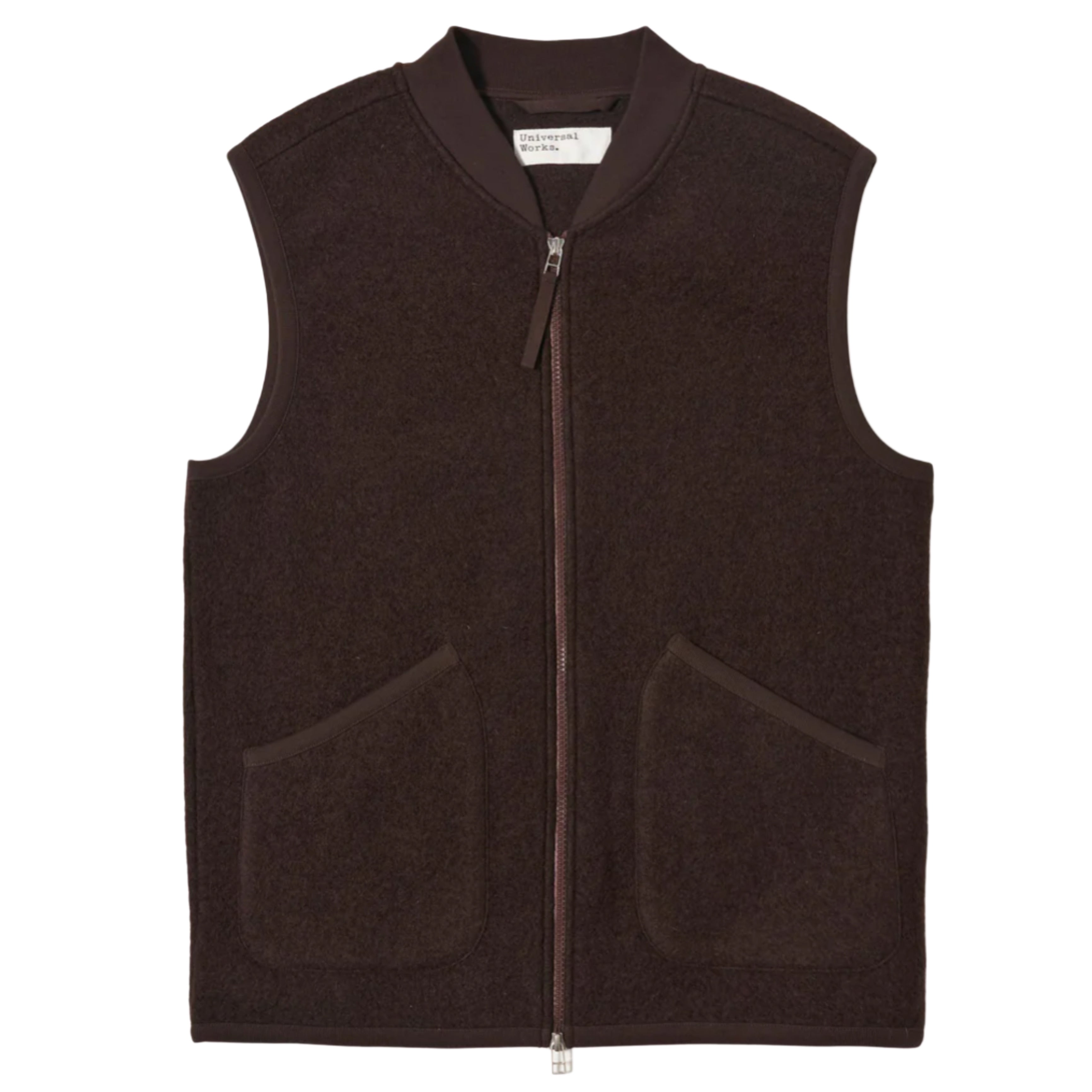 UNIVERSAL WORKS Brown Wool Fleece Zip Waistcoat