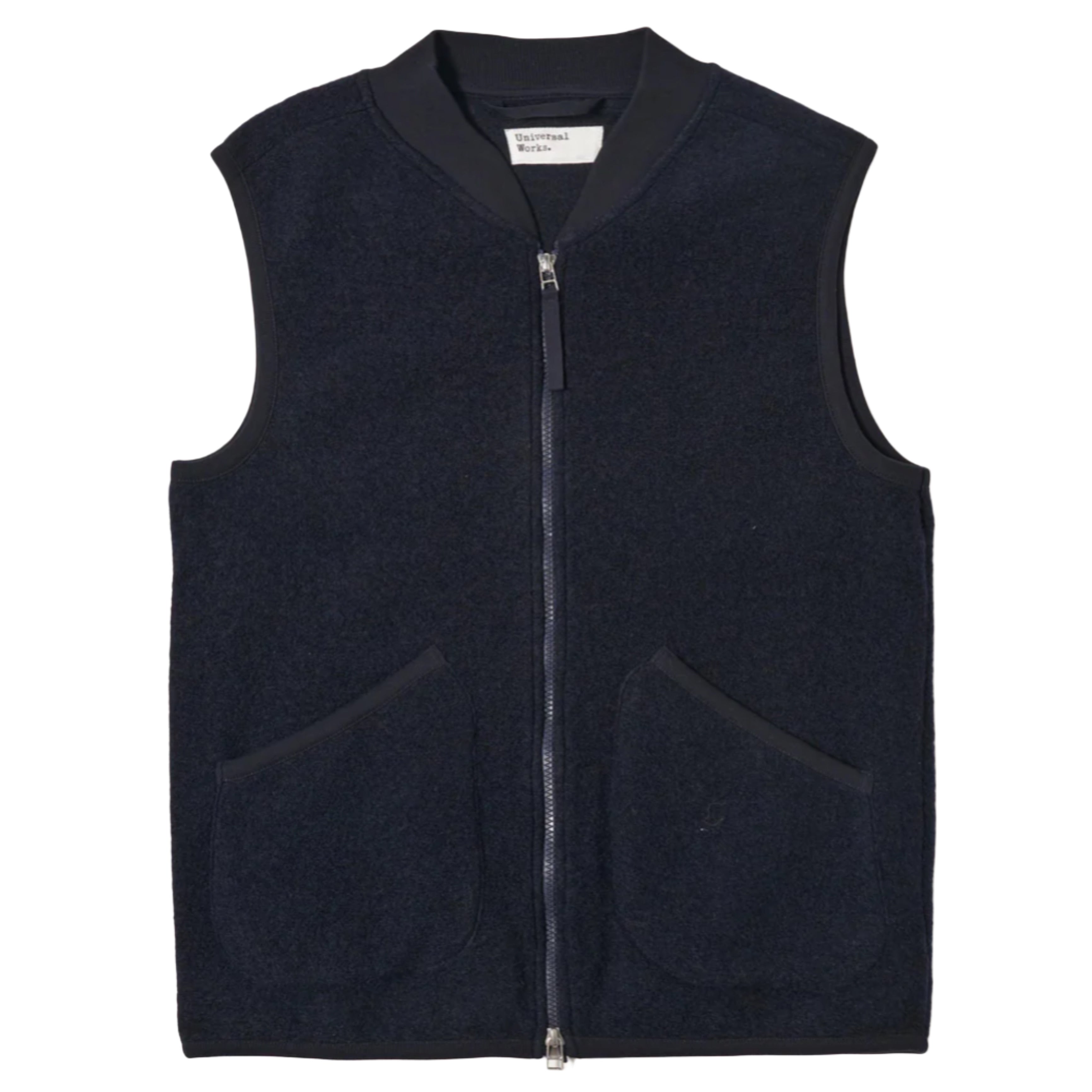 UNIVERSAL WORKS Navy Wool Fleece Zip Waistcoat