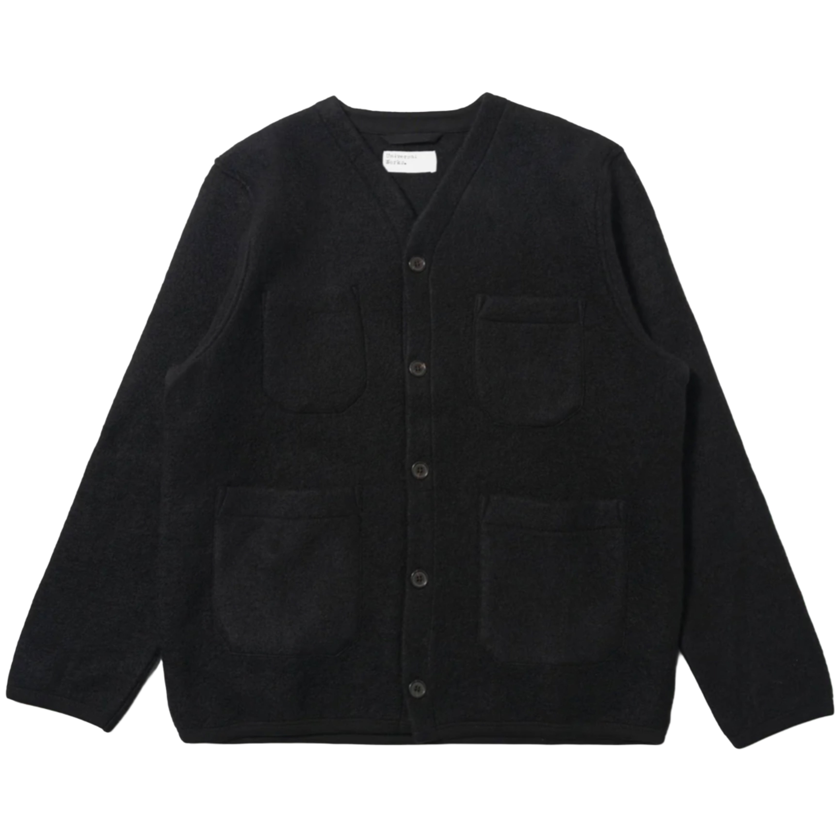 UNIVERSAL WORKS Black Wool Fleece Cardigan