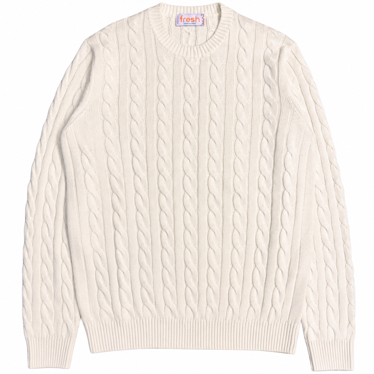 FRESH White Cotton Cable Knit Sweater