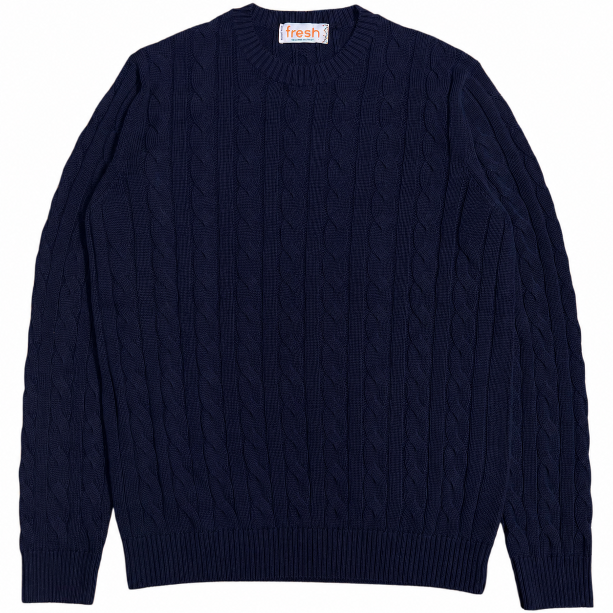 FRESH Navy Cotton Cable Knit Sweater