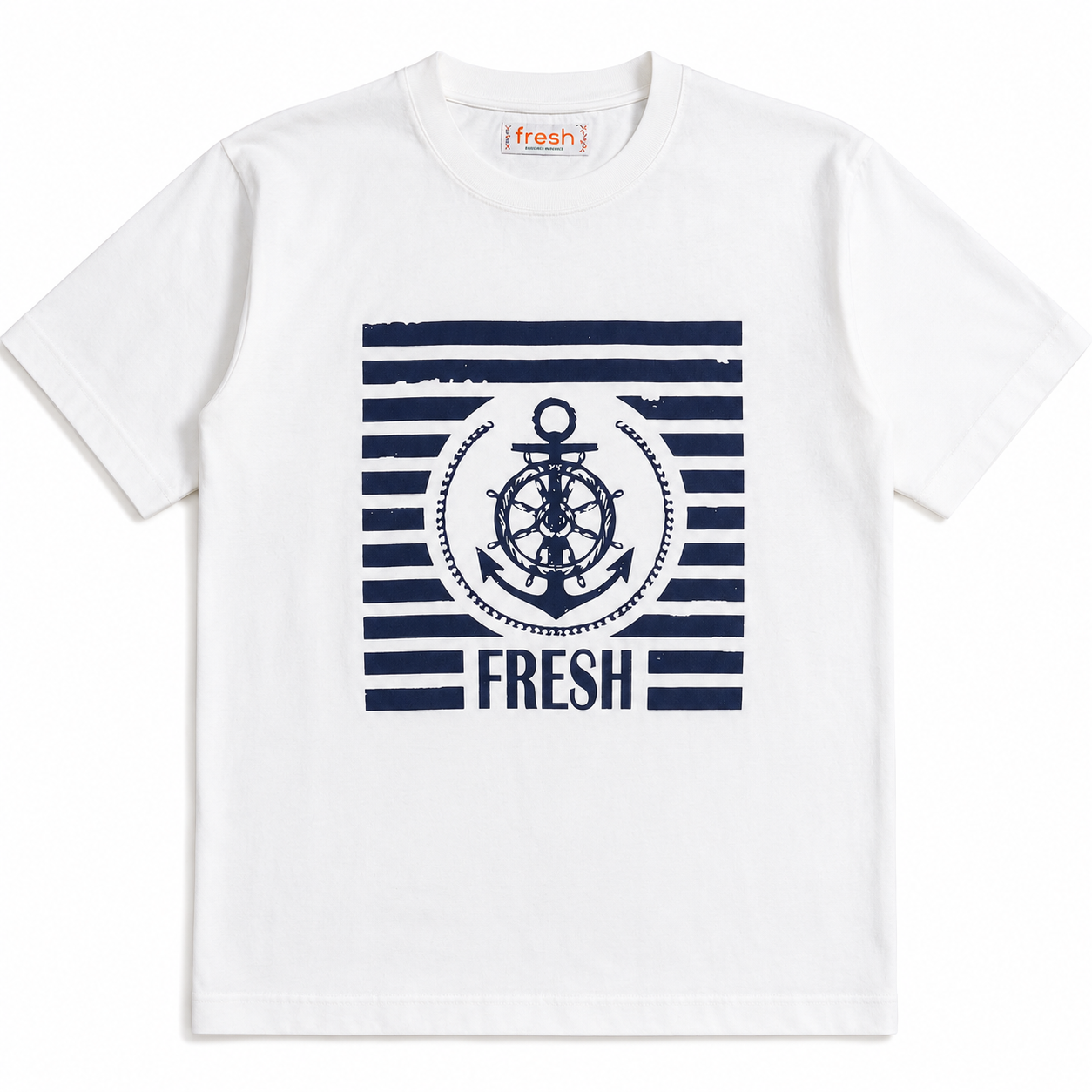 FRESH Ancora Cotton Tee in White Navy