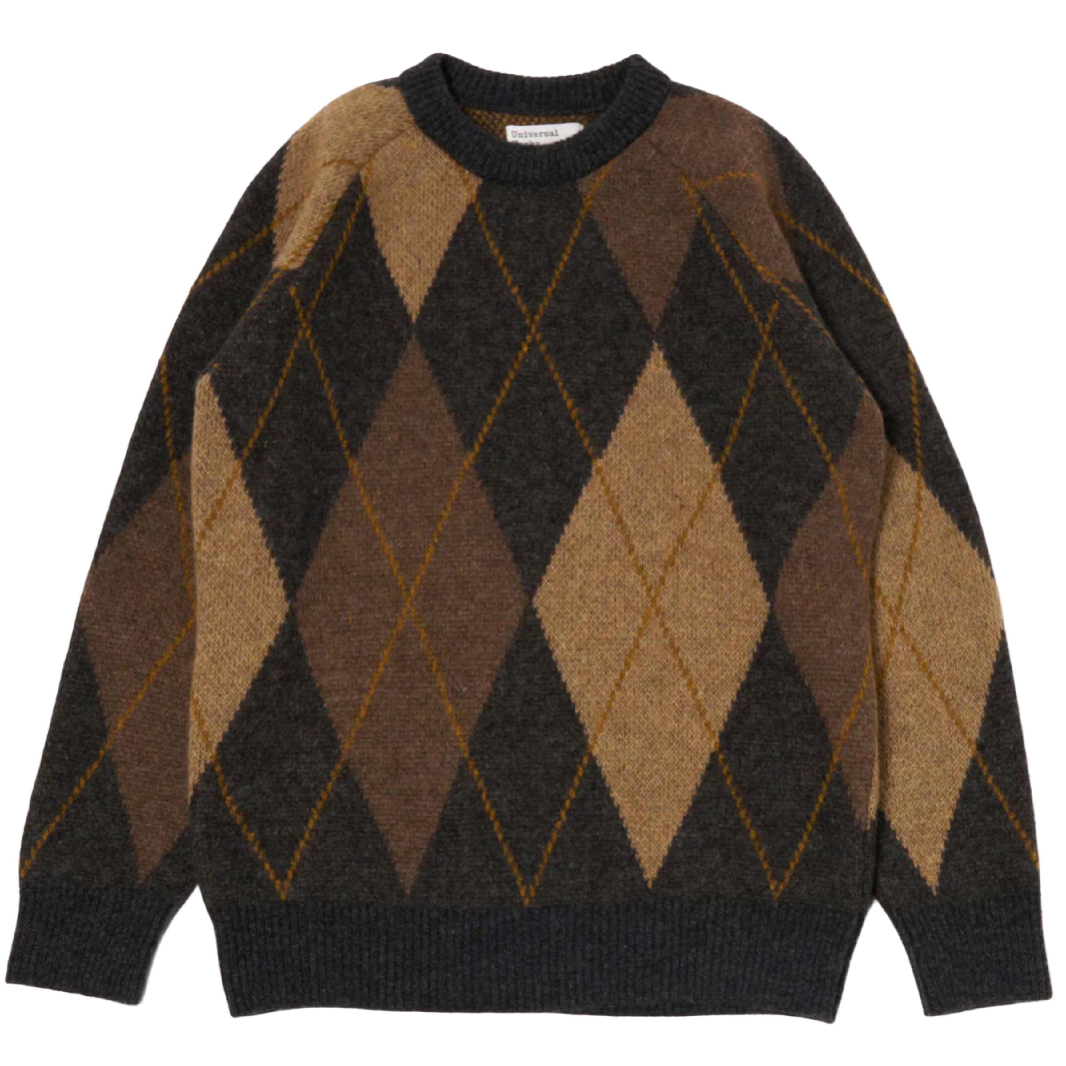 UNIVERSAL WORKS Brown Alpaca Knit Big Argyll Crew
