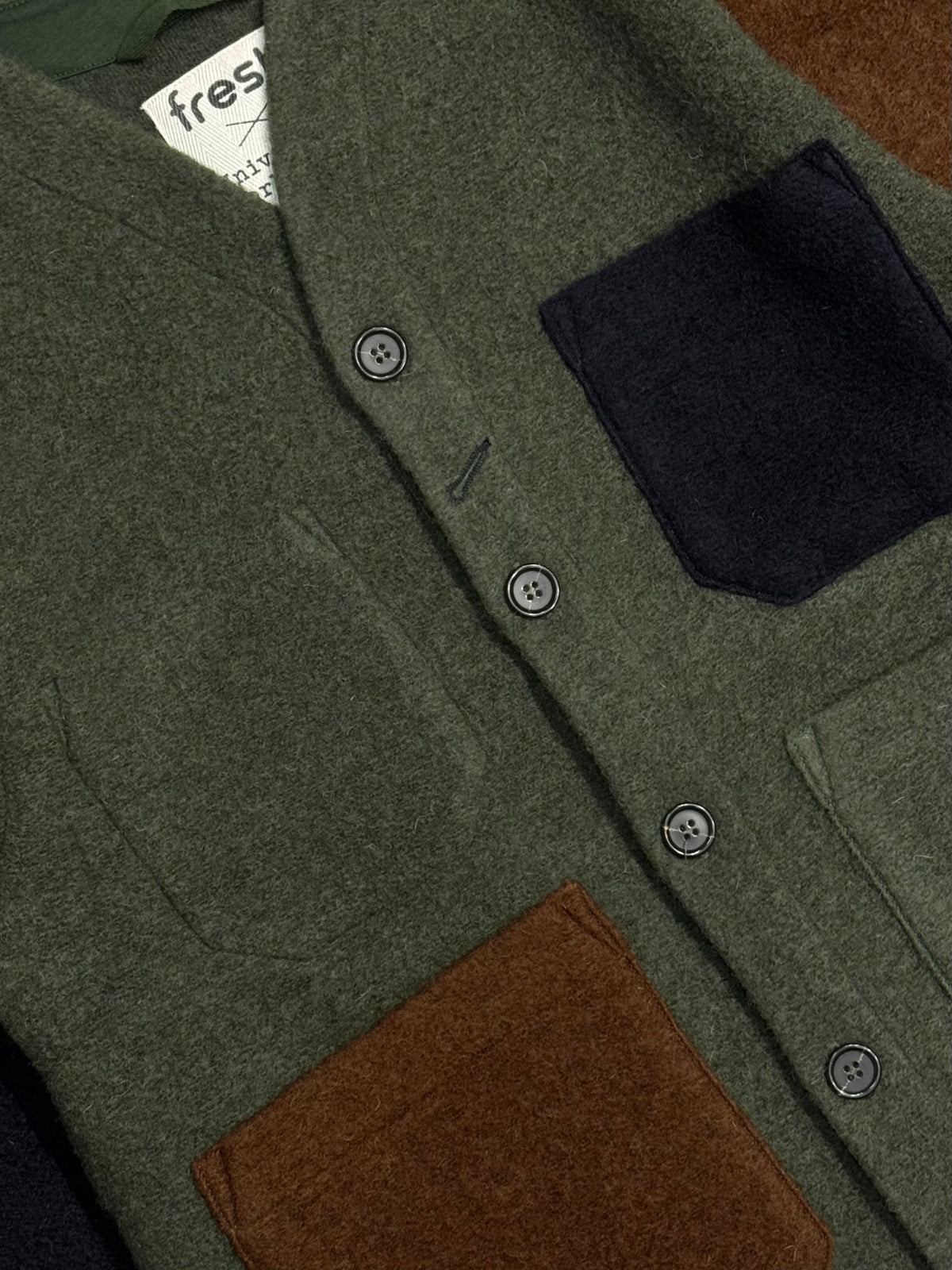 UNIVERSAL WORKS x Fresh Cardigan Wool Fleece Olive Cocoa