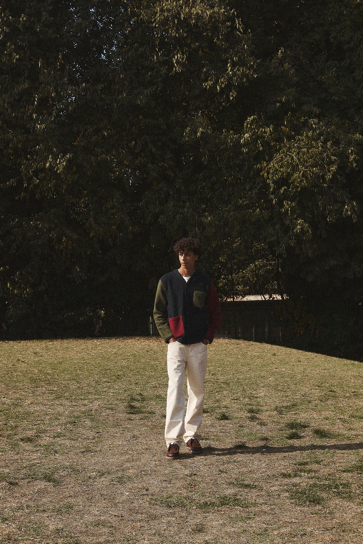 UNIVERSAL WORKS x Fresh Cardigan Wool Fleece Navy Bordeaux