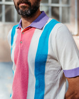 FRESH Fripp Extra Fine Crepe Cotton Knitted Polo in Blue And Pink