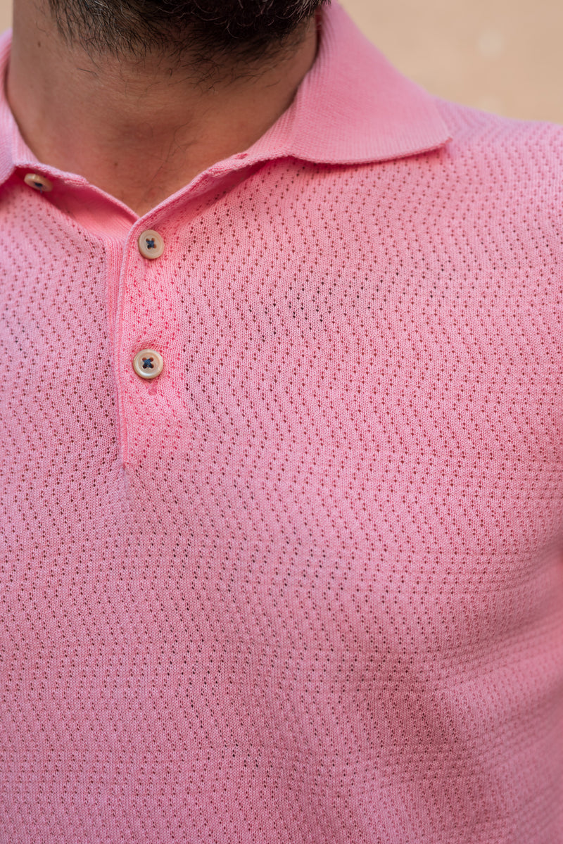 FRESH Hopkins Extra Fine Crepe Cotton Knitted Polo in Pink