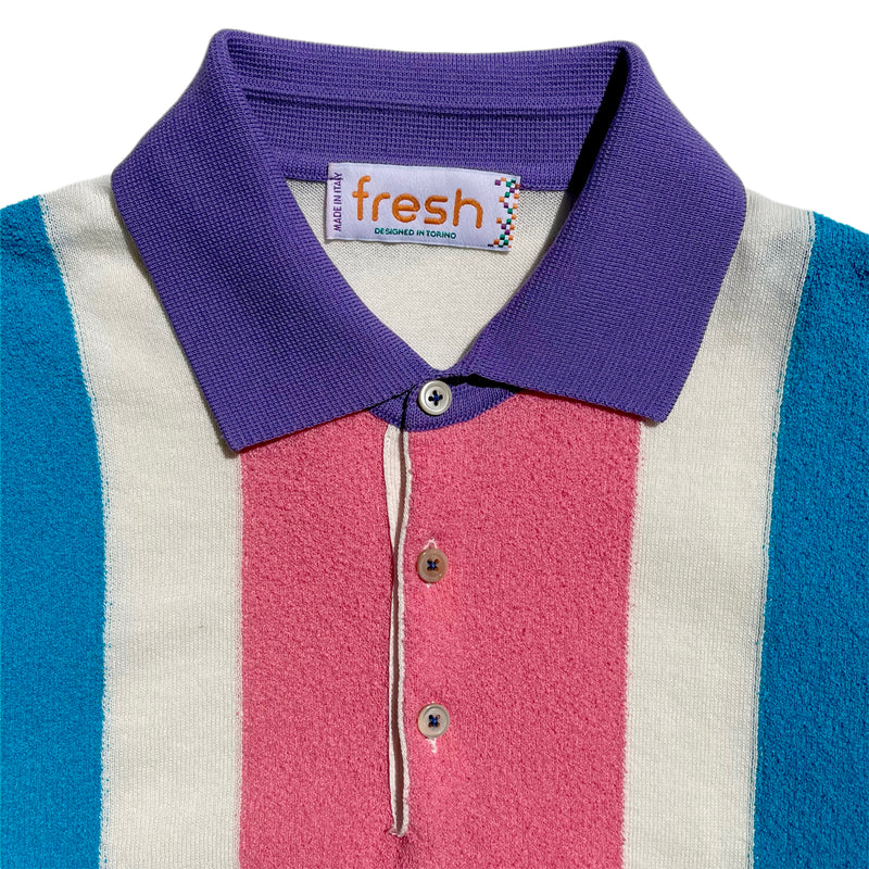 FRESH Fripp Extra Fine Crepe Cotton Knitted Polo in Blue And Pink