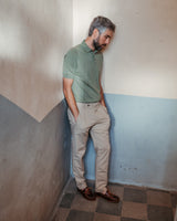 FRESH Extra Fine Crepe Cotton Knitted Polo In Olive Green