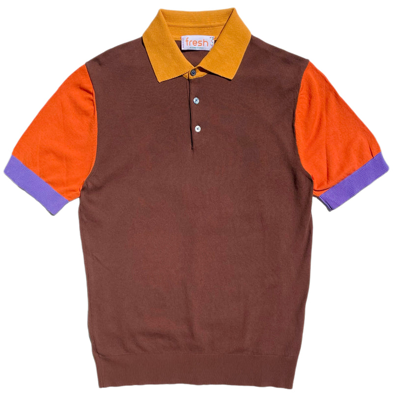 FRESH Patson Extra Fine Crepe Cotton Knitted Polo in Brown