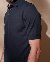 FRESH Extra Fine Crepe Cotton Knitted Polo In Navy