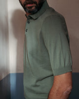 FRESH Extra Fine Crepe Cotton Knitted Polo In Olive Green