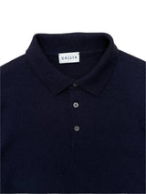 GALLIA Rossi Knit Long-sleeved Wool Polo Shirt Navy