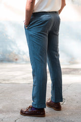 FRESH Lyocell Linen One-Pleat Chino Pants In Blue