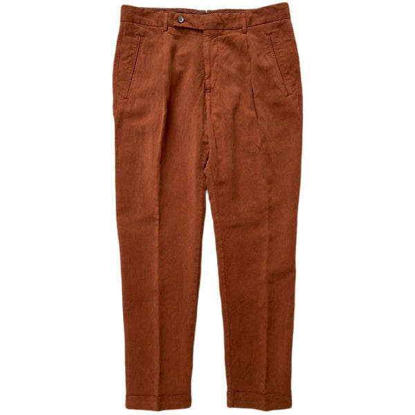 FRESH Lyocell Linen One-Pleat Chino Pants In Brick Red