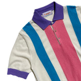 FRESH Fripp Extra Fine Crepe Cotton Knitted Polo in Blue And Pink