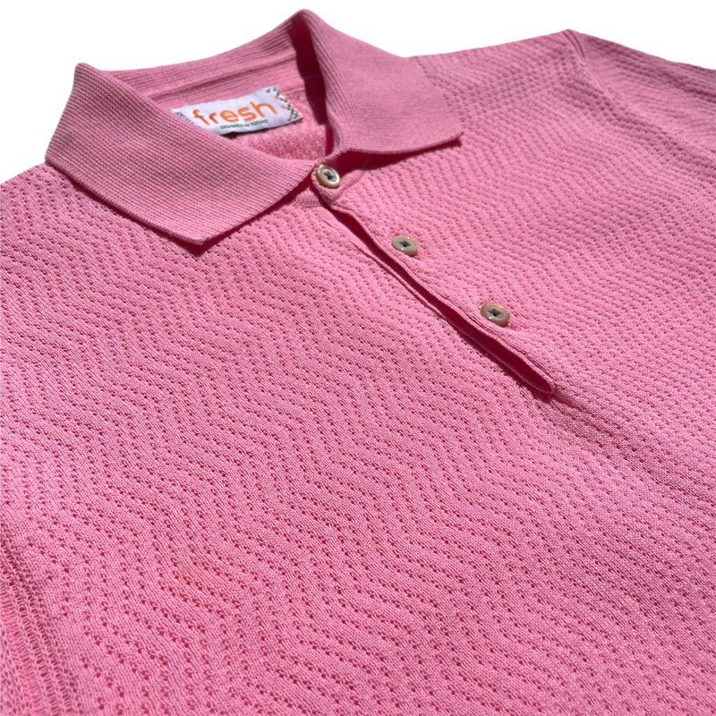 FRESH Hopkins Extra Fine Crepe Cotton Knitted Polo in Pink