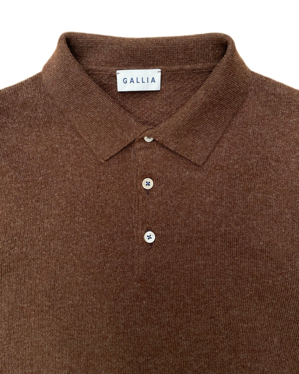 GALLIA Rossi Knit Long-sleeved Wool Polo Shirt Brown