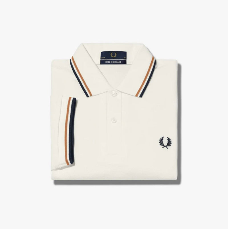 FRED PERRY Twin Tipped Polo Shirt M12 Ecru Nut Flake Navy