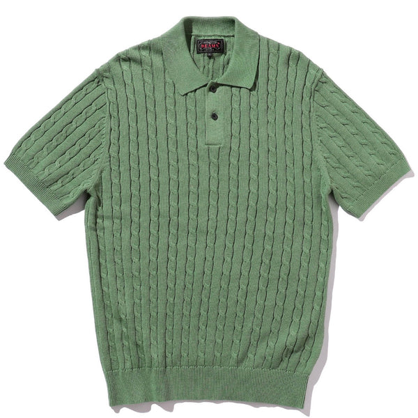 BEAMS PLUS Knit Polo Cable Green