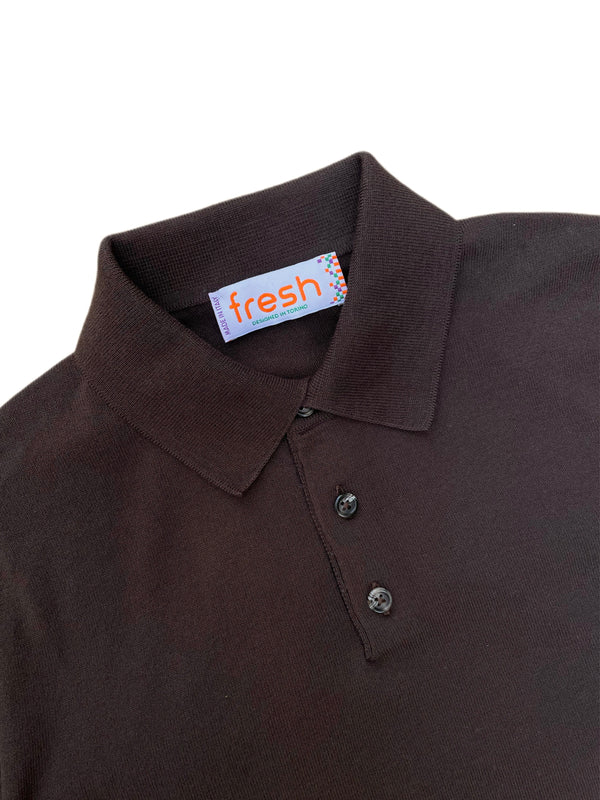 FRESH Extra Fine Crepe Cotton Knitted Polo in Brown