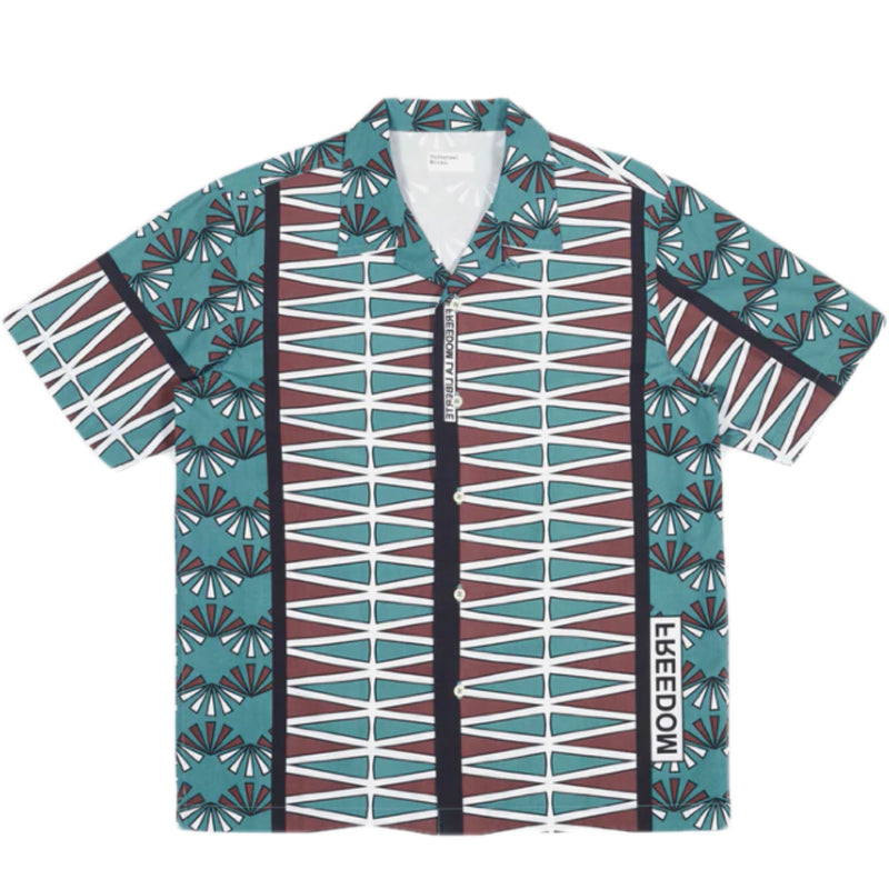 UNIVERSAL WORKS Road Trip Shirt In Green Freedom Print Cotton