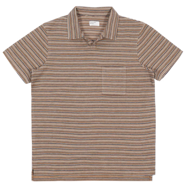 UNIVERSAL WORKS Vacation Polo Japanese Stripe Knit Sand