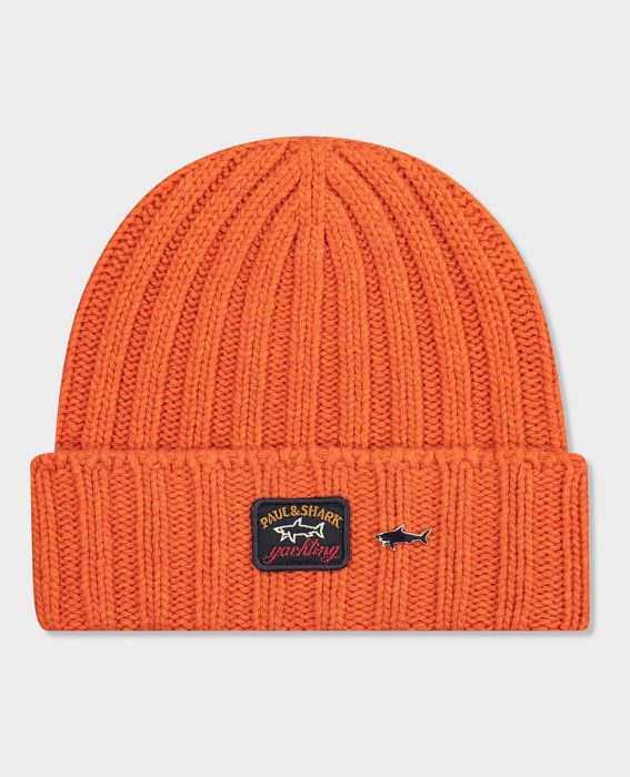 PAUL & SHARK Ribbed Eco-Wool Beanie Orange