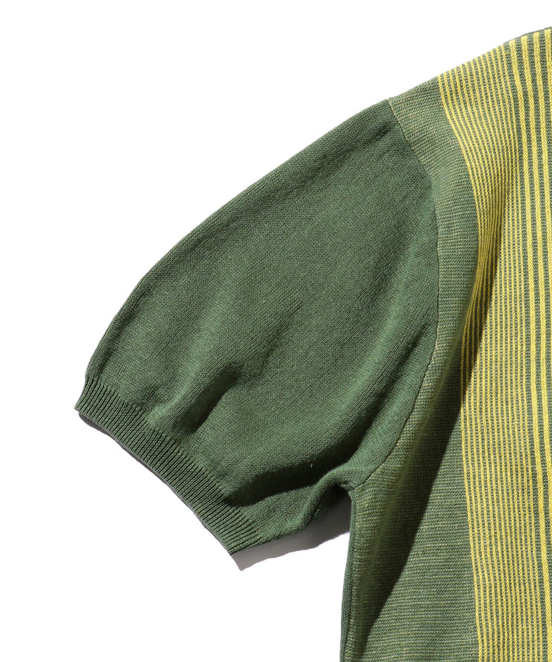 BEAMS PLUS Zip Knit Polo Stripe Green