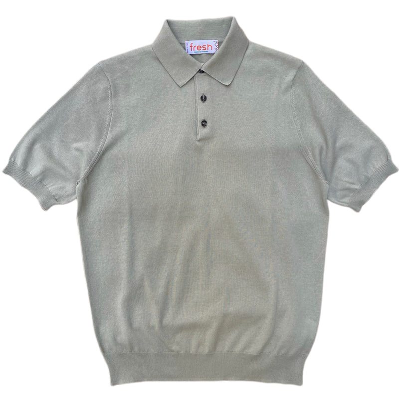 FRESH Extra Fine Crepe Cotton Knitted Polo In Sage