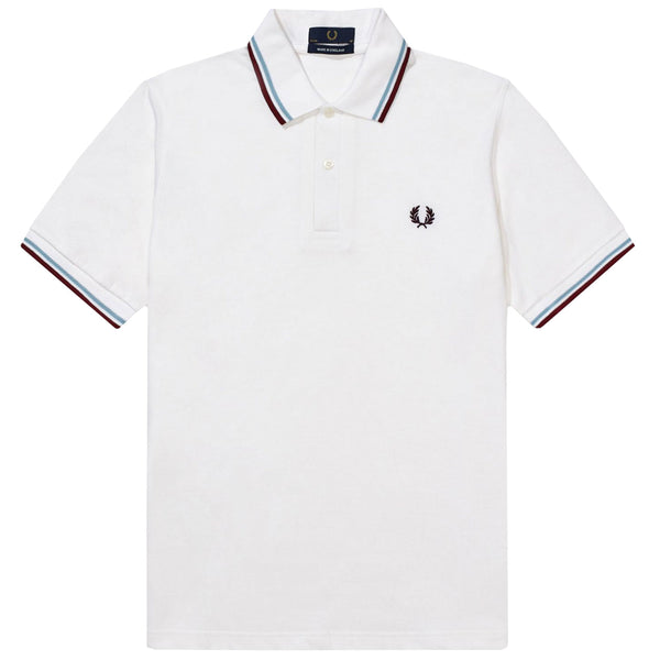 FRED PERRY Twin Tipped Polo Shirt M12 White Ice Maroon
