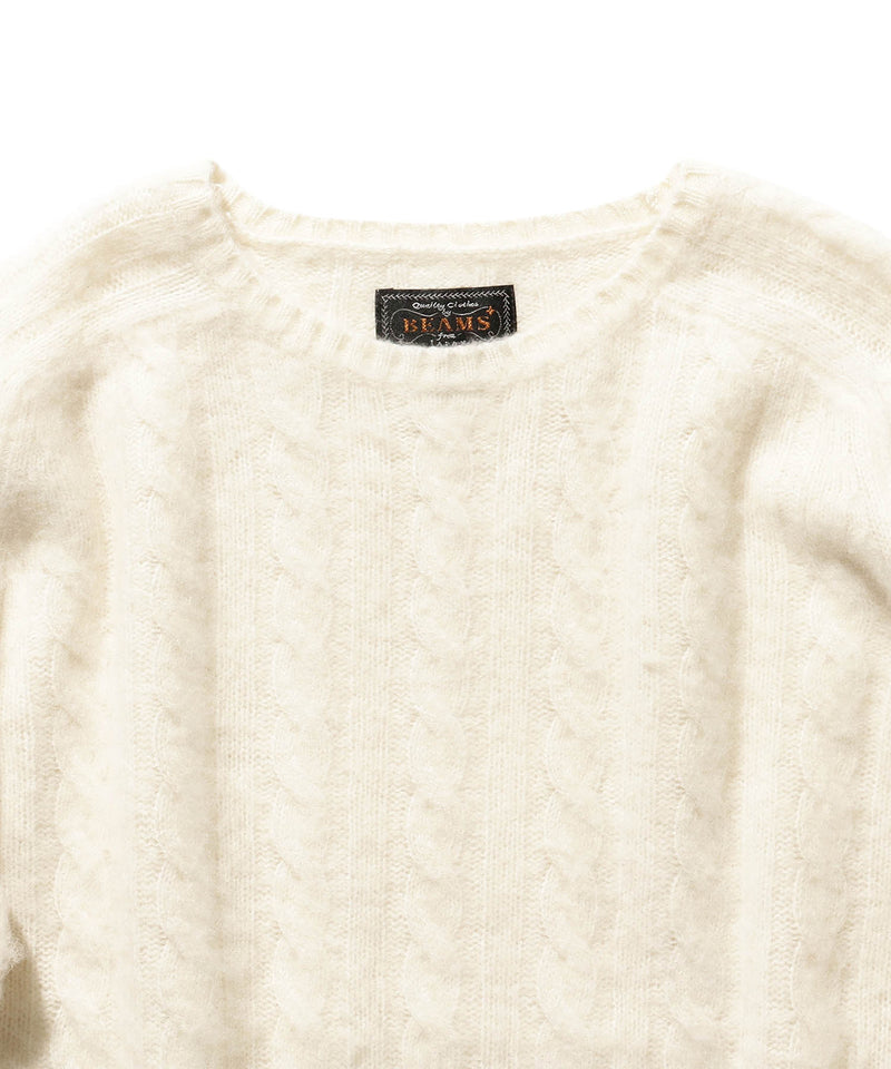 BEAMS PLUS Crew Cable Shaggy 5G Wool Off White