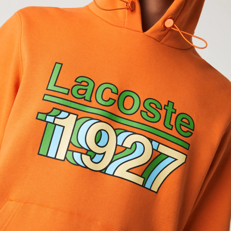 LACOSTE Vintage Printed Hooded Fleece Sweatshirt Orange