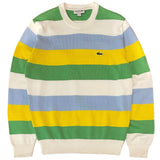 LACOSTE Striped Organic Cotton Jersey Sweater White Yellow Green